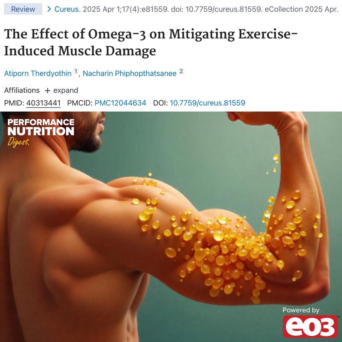 Omega-3 can protect you from muscle damage 💥 

Omega-3 intake after exercise has been shown to enhance aspects of recovery, but what about omega-3 intake prior to exercise? 🧐

This new paper reviewed the evidence for omega-3 fatty acids and their ability to mitigate
