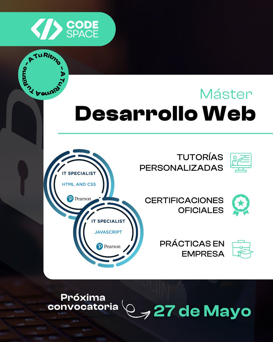 🚨 Comienza el 29 de abril 🚨

¿Frontend o Backend? Mejor los dos 💻

 ✅ Formación 100% práctica
 ✅ Acompañamiento real de profesionales
 ✅ Proyecto final, certificaciones oficiales y prácticas en empresa

 ¡No te lo pienses más! 🔗 goo.su/H9HNQr

#Desarrollloweb