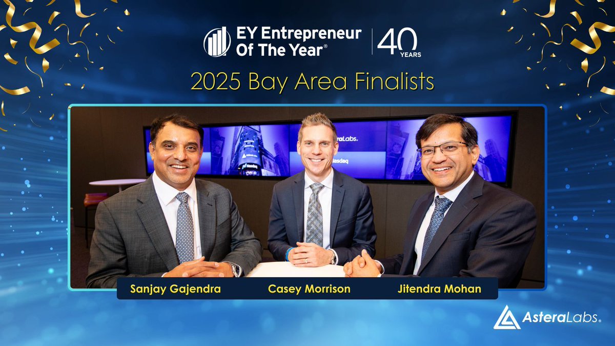We’re thrilled to share that Astera Labs’ co-founders Jitendra Mohan, Sanjay Gajendra, and Casey Morrison have been named Bay Area co-finalists for the EY Entrepreneur of the Year award! 

Learn more: buff.ly/FuBFXnu 

#EYEntrepreneurOfTheYear #AI