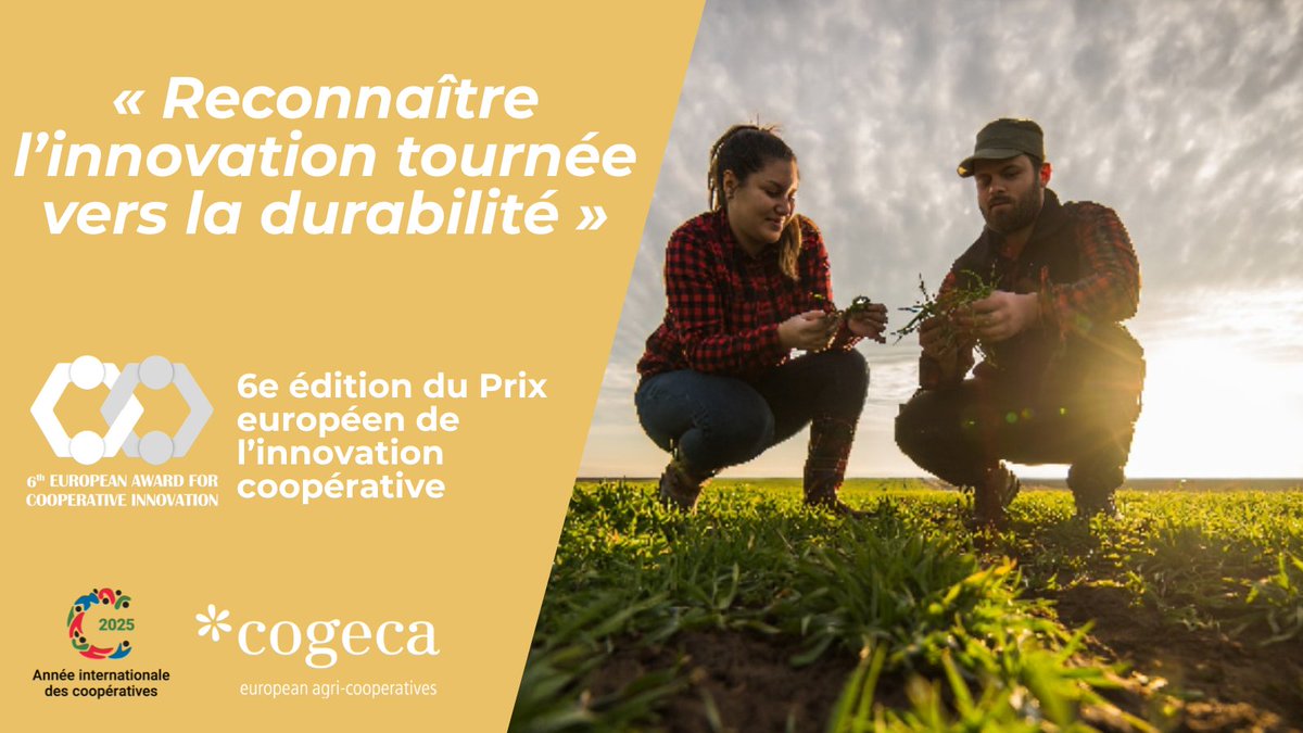 🏆Les coopératives innovent pour un monde plus durable. Elles méritent d’être reconnues et célébrées !
Participez à la 6e édition du Prix européen de l’innovation coopérative organisé par la #COGECA

📅Déposez votre candidature avant le 27 juin ➡️ agricooperativesaward.eu #AIC2025