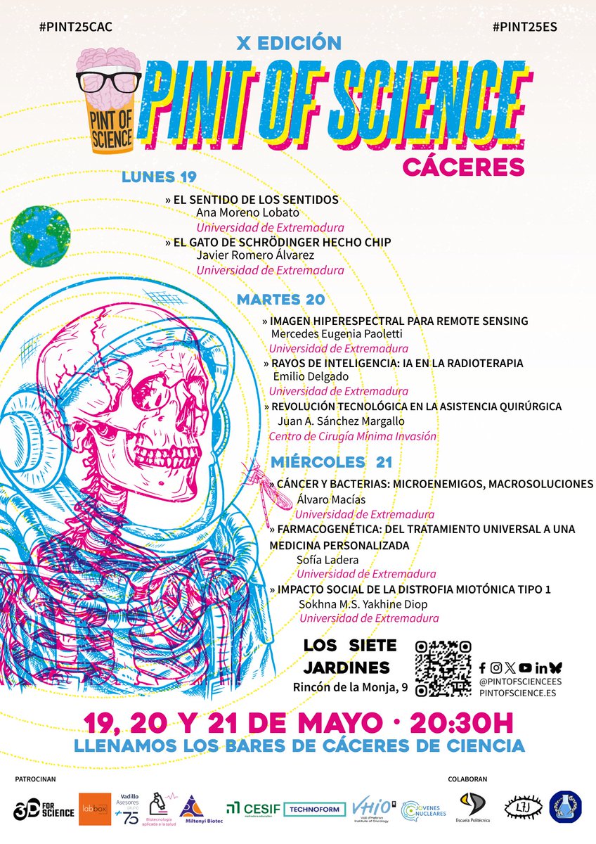 Javier Martín Morientes (@martinmorientes) on Twitter photo 🗞️¡EXTRA, EXTRA!
Ya tenemos disponible el PROGRAMA del festival de divulgación <a href="/pintofscienceES/">Pint of Science ES</a> en Extremadura
📆 Lunes 19, martes 20 y miércoles 21 de mayo a las 20:30
📍Los 7 Jardines (Cáceres)
📍Gastrobar Carmen (Badajoz)
¡Te esperamos!
#Pint25BDJ #Pint25CAC #Pint25ES 🗞️¡EXTRA, EXTRA!
Ya tenemos disponible el PROGRAMA del festival de divulgación <a href="/pintofscienceES/">Pint of Science ES</a> en Extremadura
📆 Lunes 19, martes 20 y miércoles 21 de mayo a las 20:30
📍Los 7 Jardines (Cáceres)
📍Gastrobar Carmen (Badajoz)
¡Te esperamos!
#Pint25BDJ #Pint25CAC #Pint25ES