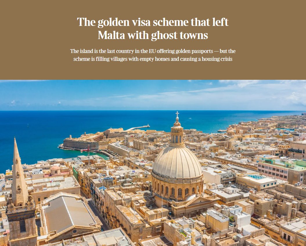 Last week, the EU court of justice ruled that Malta's "golden passport" scheme is illegal and must be scrapped. Read how the scheme, first exposed by Daphne Caruana Galizia, is causing a housing crisis on the island and filling it with ghost towns. Link