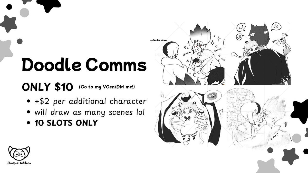 CroquetteMoon's tweet image. ✨🥐 RTs appreciated 🥐✨
Promoting my VGen exclusive doodle comms! (Or tbh you can just dm me directly)
If you want a doodle sheet from me you can have as many doodles as you want for a bargain ᕦ(ò_óˇ)ᕤ
🔗: vgen.co/croquettemoon/…
#vgen #commissionopen