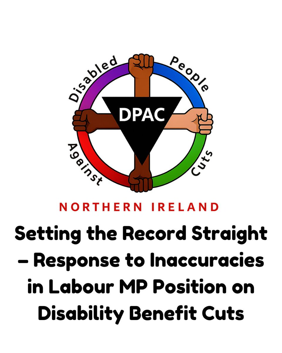 Setting the Record Straight:

DPAC responds to false claims from a Labour MP on disability benefit cuts. Disabled people deserve the truth—not spin.

👉 bit.ly/44HoUwz

#DisabilityRights #BenefitCuts #DPACNI #NothingAboutUsWithoutUs