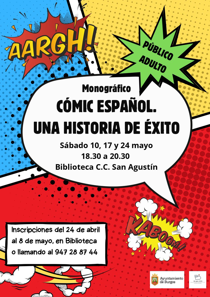 Últimos días de inscripción para este increíble monográfico sobre el #comic en España. Comienza el sábado 10 de mayo en <a href="/CivicosBurgos/">CentrosCívicosBurgos</a>