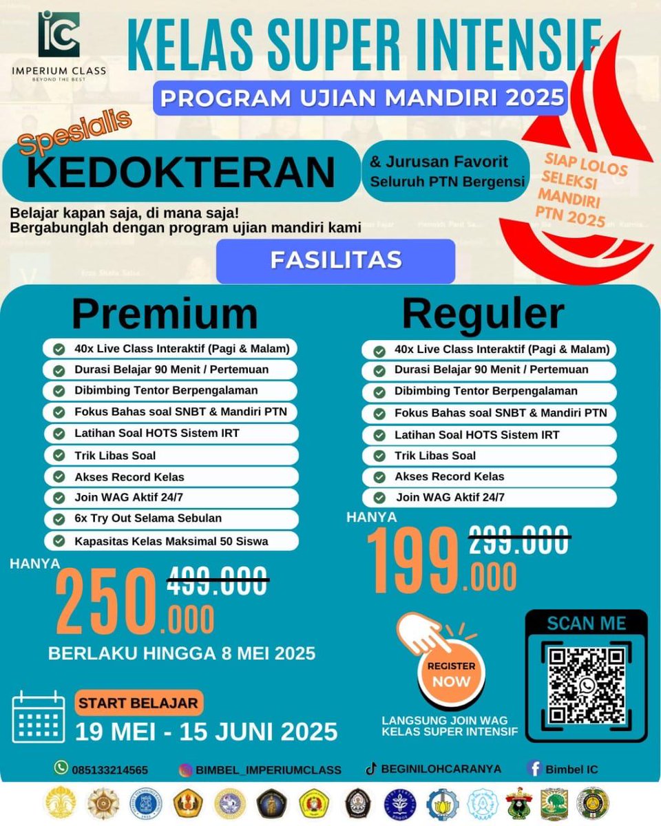 Kelas bimbel intensif telah di buka..
Belajar bareng, seru, dan gak bikin stres! Gabung di Bimbel Cerdas, biar nilai naik dan makin pede hadapi ujian. Yuk daftar sekarang sebelum kehabisan
Manfaatkan kesempatan ini.