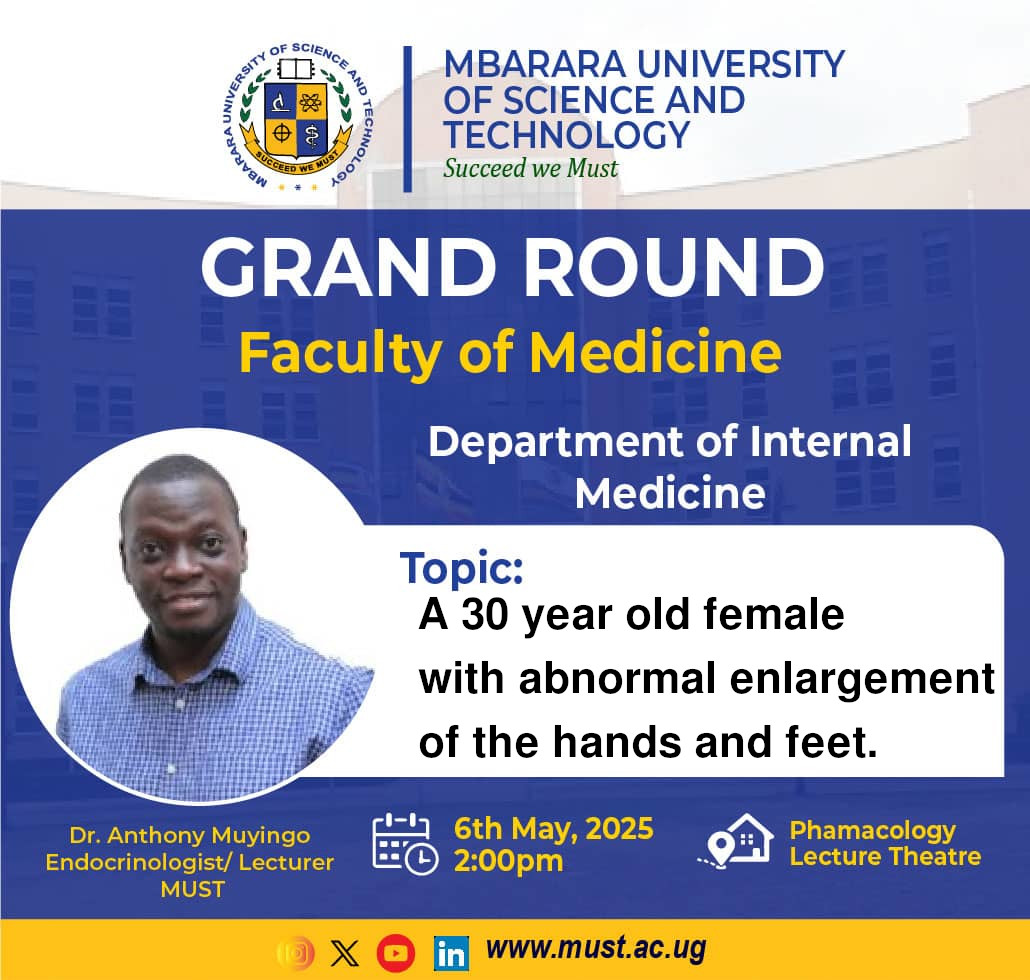 MUST FACULTY OF MEDICINE (@mustmedfaculty) on Twitter photo Acromegaly Grand Round by Department of Internal medicine. Follow the link for details: must.ac.ug/event/grand-ro…
<a href="/MbararaUST/">Mbarara University</a>
<a href="/MustMedFaculty/">MUST FACULTY OF MEDICINE</a>
<a href="/joseph_ngonzi/">JOSEPH NGONZI</a>
<a href="/JTusiimire/">Jonans Tusiimire</a> Acromegaly Grand Round by Department of Internal medicine. Follow the link for details: must.ac.ug/event/grand-ro…
<a href="/MbararaUST/">Mbarara University</a>
<a href="/MustMedFaculty/">MUST FACULTY OF MEDICINE</a>
<a href="/joseph_ngonzi/">JOSEPH NGONZI</a>
<a href="/JTusiimire/">Jonans Tusiimire</a>