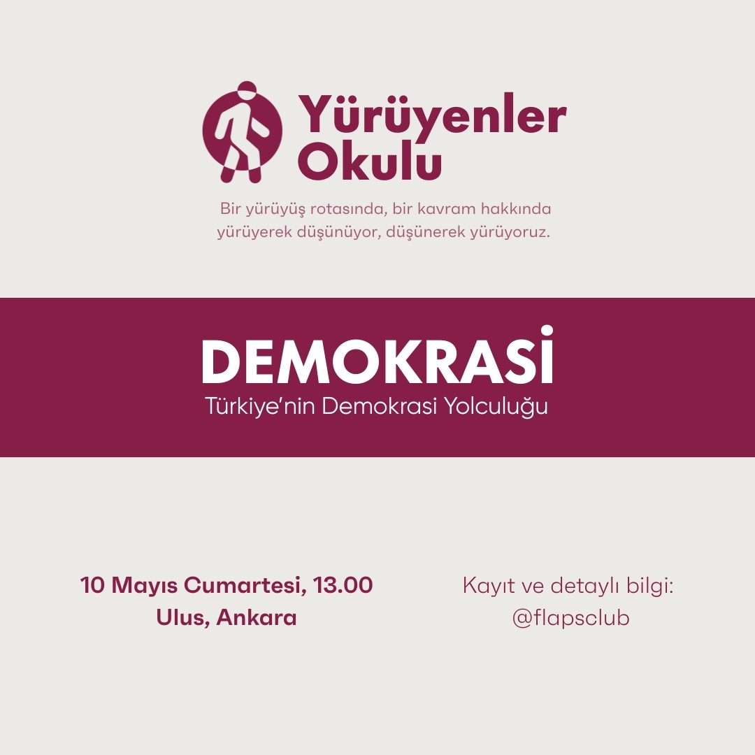 10 Mayıs Cumartesi günü saat 13.00'te, Ulus'ta Yürüyenler Okulu etkinliğinde buluşuyor, demokrasi üzerine konuşuyoruz. Verimli bir buluşma için etkinliği kısıtlı sayıda katılımcıyla sınırlandırıyoruz. 

Katılım için: forms.gle/8cWqxV4KDxhk1P…