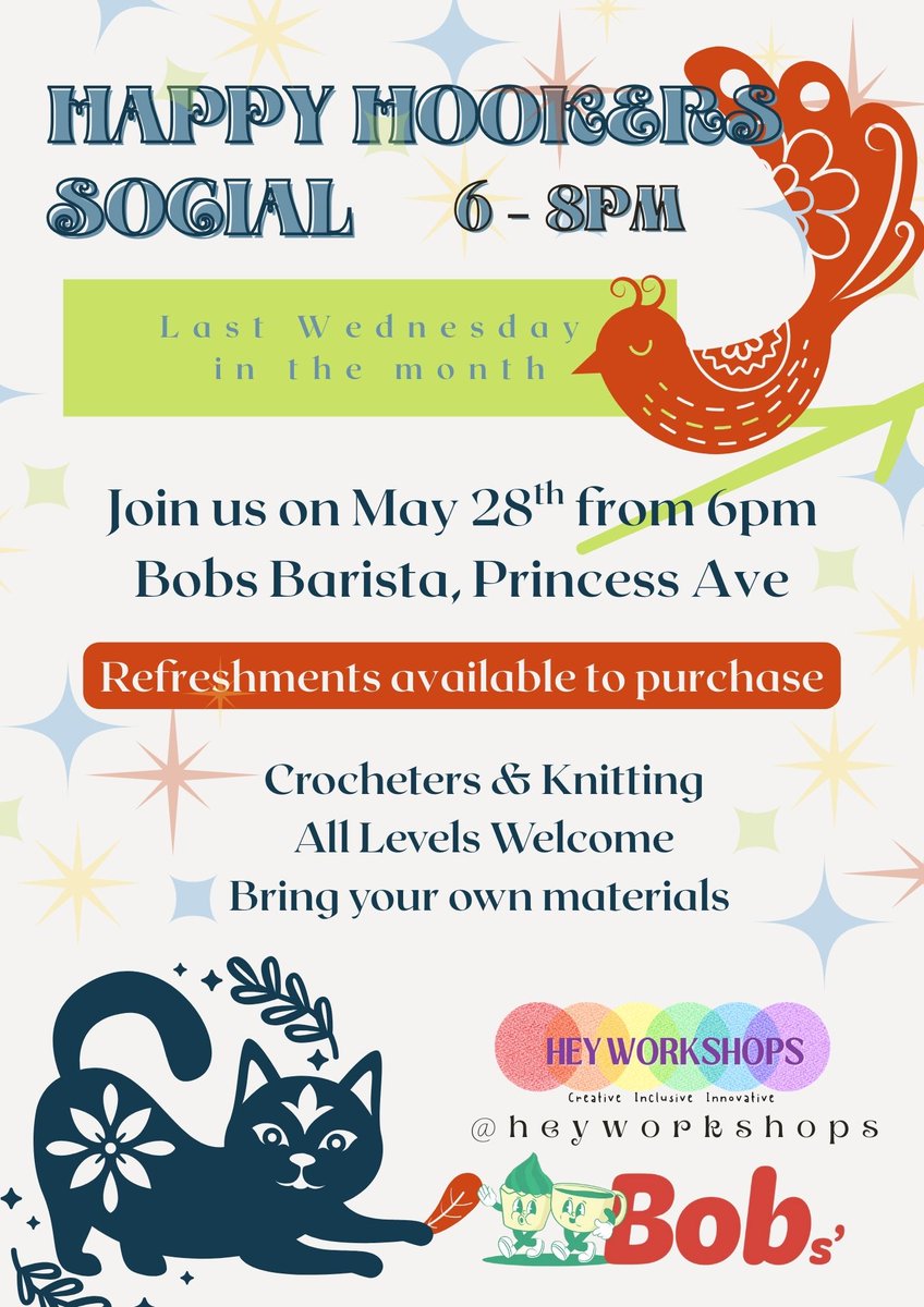 The #happyhookers social is finally back! Working with #BobsBarista we are hosting a monthly social evening. Bring your project, #wip, a smile and enjoy an couple of hours of all things #yarn, #crochet and #knitting
<a href="/RadioHumberside/">BBC Humberside</a> <a href="/humberwave/">Humber Wave Radio</a> <a href="/hull_libraries/">Hull Libraries</a> <a href="/BBCLookNorth/">BBC Yorkshire</a>