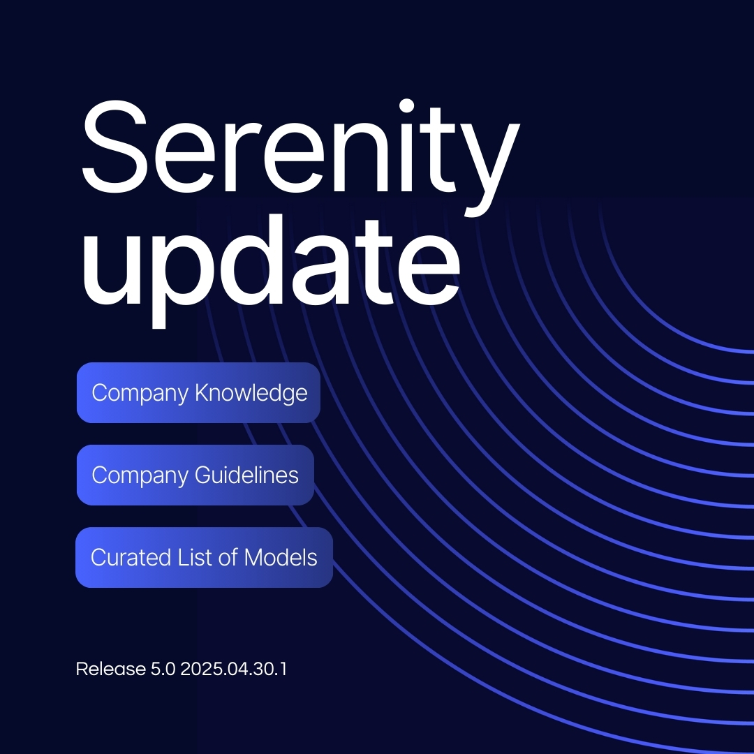 We released the latest update to Serenity Star!

You can now customize your conversations with Company Grounding and Company Guidelines

✅Upload knowledge as: txt, doc, xls, pdf and more
✅Set conversation guidelines
✅Limit or define allowed topics
✅Customize agent behavior