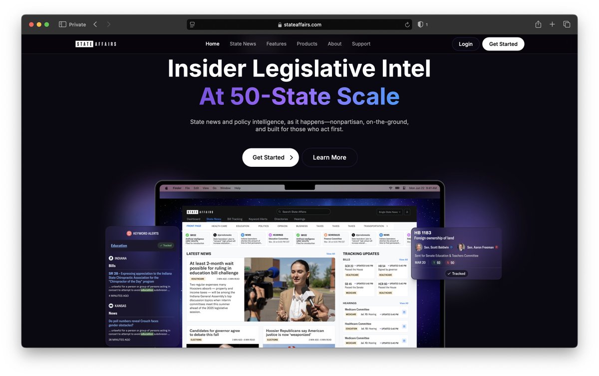 Really, really excited to be a part of this startup ... 

If your business model and investment decisions are shaped by state-level policy, it’s a LIABILITY not to have this.

State Affairs is your eyes and ears across — and inside — all 50 state Capitol buildings.

BEFORE, you