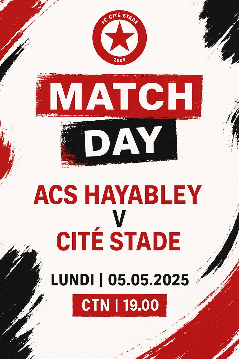 🏟️ Le FC Cité Stade affronte l’ACS Hayabley dans un match crucial pour la suite de notre saison ⚔️

Venez nombreux soutenir nos joueurs ⚪️🔴

Coup d’envoi à 19h au CTN ⚽️