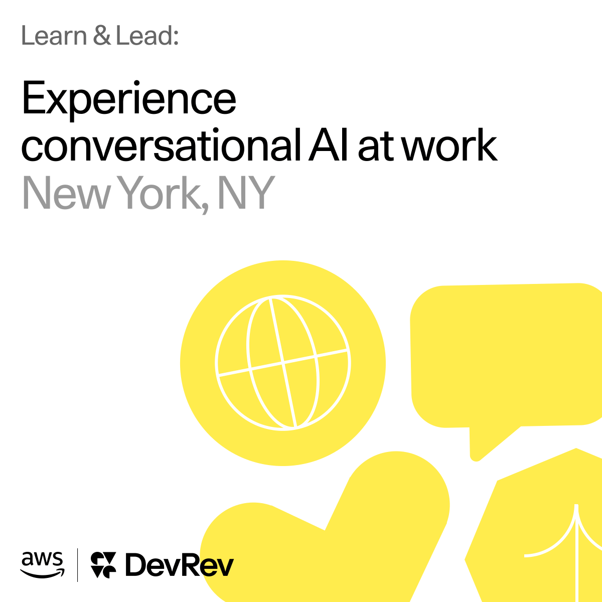 DevRev (@devrev) on Twitter photo Experience the future of work with conversational AI.
Join DevRev and Amazon Web Services (<a href="/awscloud/">Amazon Web Services</a>) in New York for an exclusive, hands-on workshop where youāll learn how to put Agentic AI to work for your business.
What youāll gain:
⢠Real-world AI skills: Test-drive AI Experience the future of work with conversational AI.
Join DevRev and Amazon Web Services (<a href="/awscloud/">Amazon Web Services</a>) in New York for an exclusive, hands-on workshop where youāll learn how to put Agentic AI to work for your business.
What youāll gain:
⢠Real-world AI skills: Test-drive AI