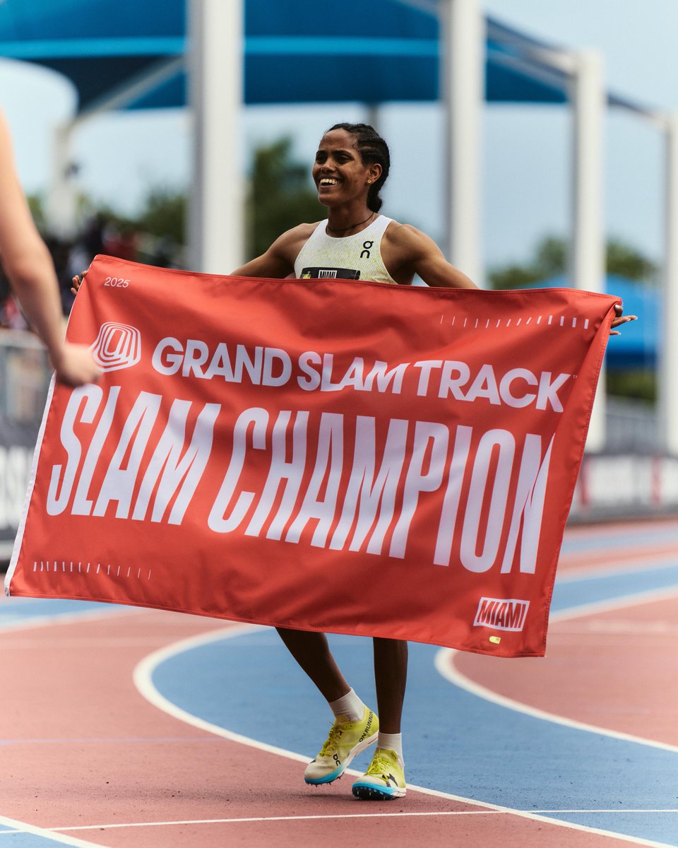 That’s how you make a debut. 🤯

In her first appearance for On and at @grandslamtrack, Freweyni Hailu made it a weekend to remember, storming to first in the 1500m and third in the 800m to be crowned Short Distance champion in Miami. 👑

1500m: 4:06.96
800m: 1:59.75

We’re so