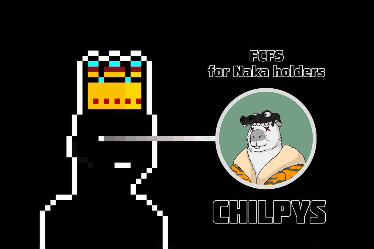 Giveaway Collaboration with <a href="/chilpys/">Chilpys</a>!
Exclusive FCFS WL opportunity for all <a href="/nakaveres/">NakaVeres On Ape</a> holders

Requirements:

Follow <a href="/chilpys/">Chilpys</a> and <a href="/NakaVeres/">NakaVeres On Ape</a>

Like this post 

Retweet

Comment your Ape address

All delisted <a href="/nakaveres/">NakaVeres On Ape</a> holders are whitelisted for Chilpys mint.