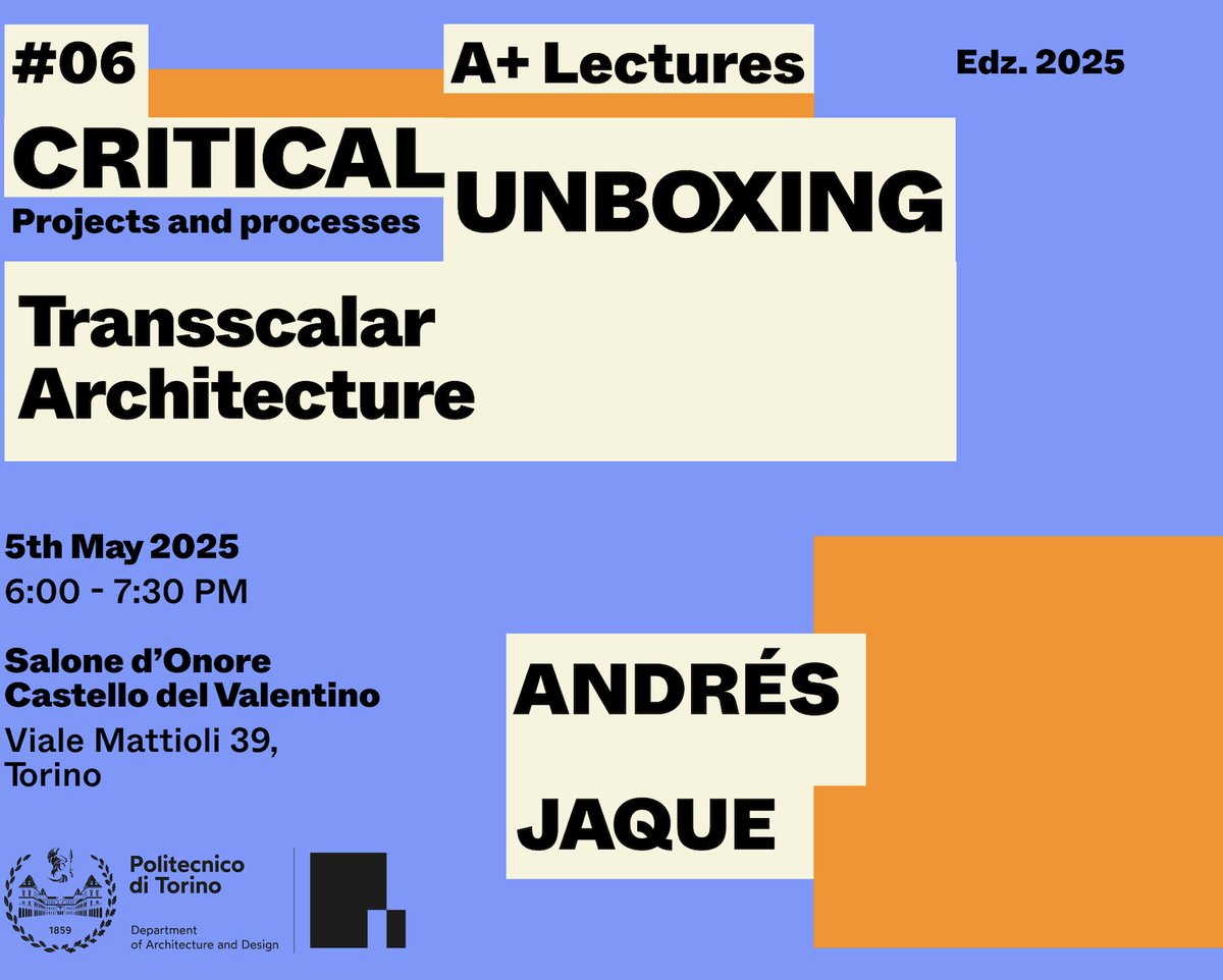 Happening today in Torino! Join us for the lecture of the phenomenal Andrés Jaque <a href="/OFFPOLINN/">andres_jaque</a> 
Castello del Valentino, salon d'onore, 6pm &amp; aperitivo sala delle colonne 7.30pm