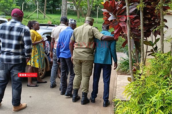 JUST IN
NUP president <a href="/HEBobiwine/">BOBI WINE</a> ‘s Bodyguard Eddie Mutwe has been brought before court in Masaka.
He was limping and had to be supported to walk.
Police and other plain clothed securty operatives refused the media from getting close to him or taking a clear photo of his face.