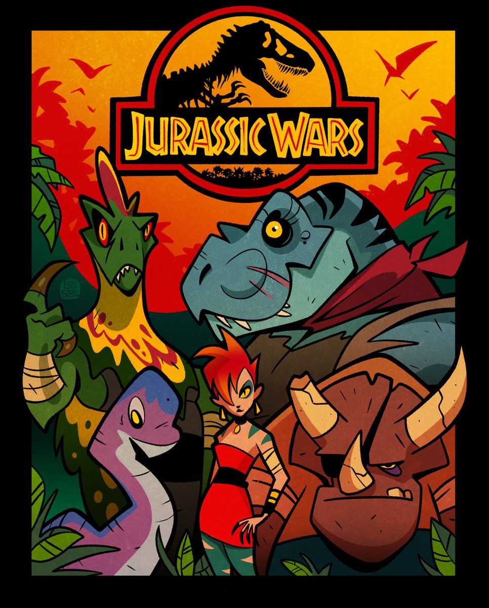 Lyle_Cruse's tweet image. IMAGINE: Jurassic Wars —INGEN begins fusing human and dino DNA to create biological weapons. But when Isla Nublar is overrun by mutants, there&apos;s only one team crazy enough to clean up the mess: Tex, Spitz, Thorn, Sprout, and their fearless leader, Val.