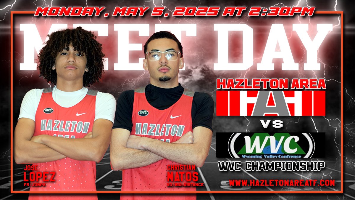 🚨WVC CHAMPIONSHIP🚨

Championship season is officially here!

📅 Today (Monday, May 5, 2024)
📍 Wilkes-Barre Area HS (2021 Wolfpack Way, W-B 18705)
⏰ Field Events at 2:30pm / Track events at 3:00pm

Link to live results: milesplit.live/meets/678373
hazletonareatf.com