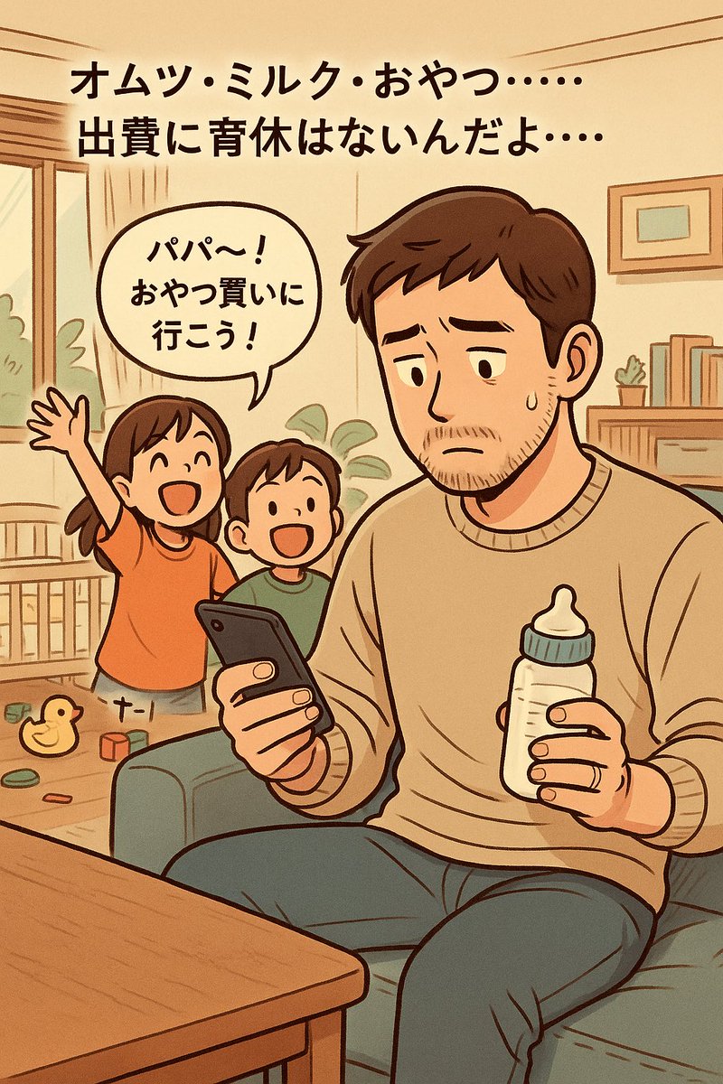 ikukyu_papi's tweet image. 【育休手当日記】
銀行残高見ながらミルクあげてたら、
後ろから「パパ〜！今日もおやつ買ってね！」って元気な声。

オムツ・ミルク・おやつ…
出費に育休はないんだよ、ほんとに。

#育休パピー #育休パパの日常 #育児のリアル #おやつの圧 #ミルク代高いねん