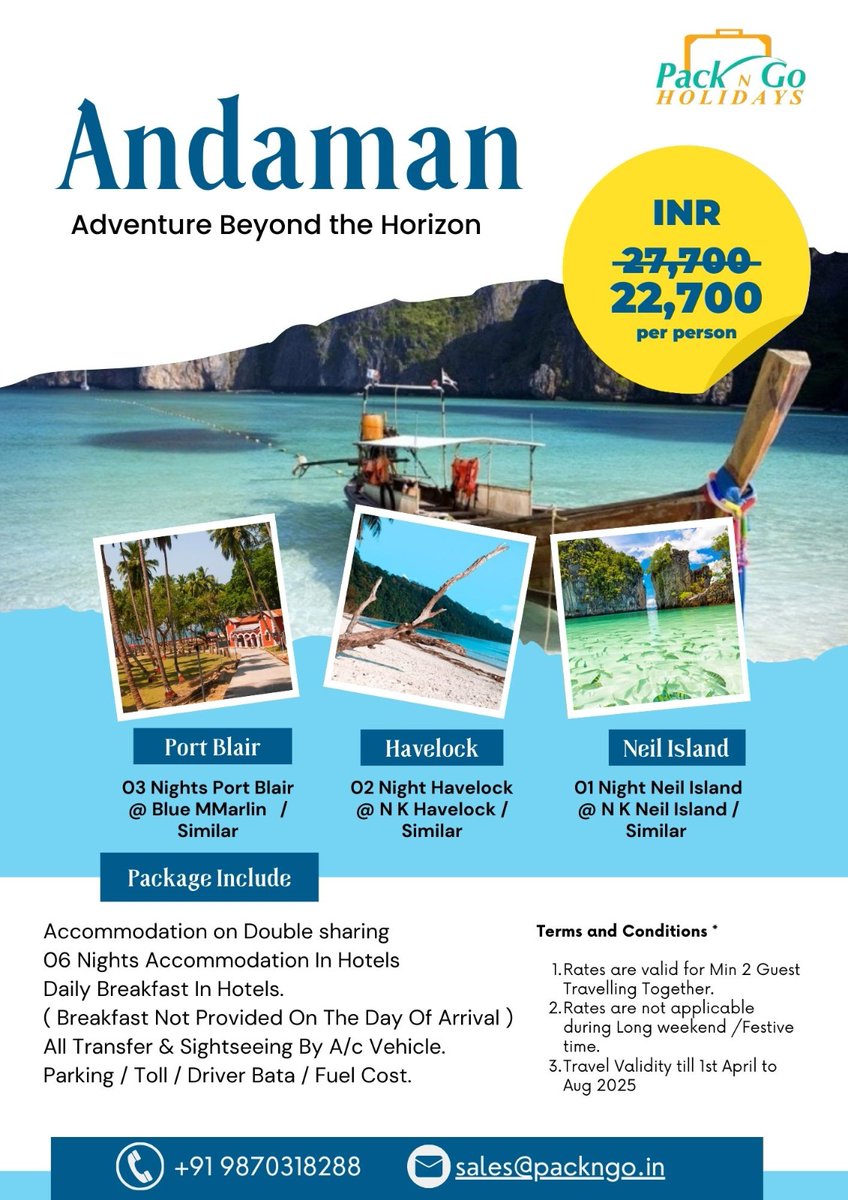 Scuba diving in turquoise waters, walks on white sands, and zero stress 🐠💙

#PackNGo #Family #Honeymoon #Luxury #SummerVacations #Kids
#AndamanIslands #AndamanTourism #AndamanTrip #VisitAndaman #OceanLover #TropicalVibes #BeachAddict #NatureLovers #HolidayPackages
#VacationMode