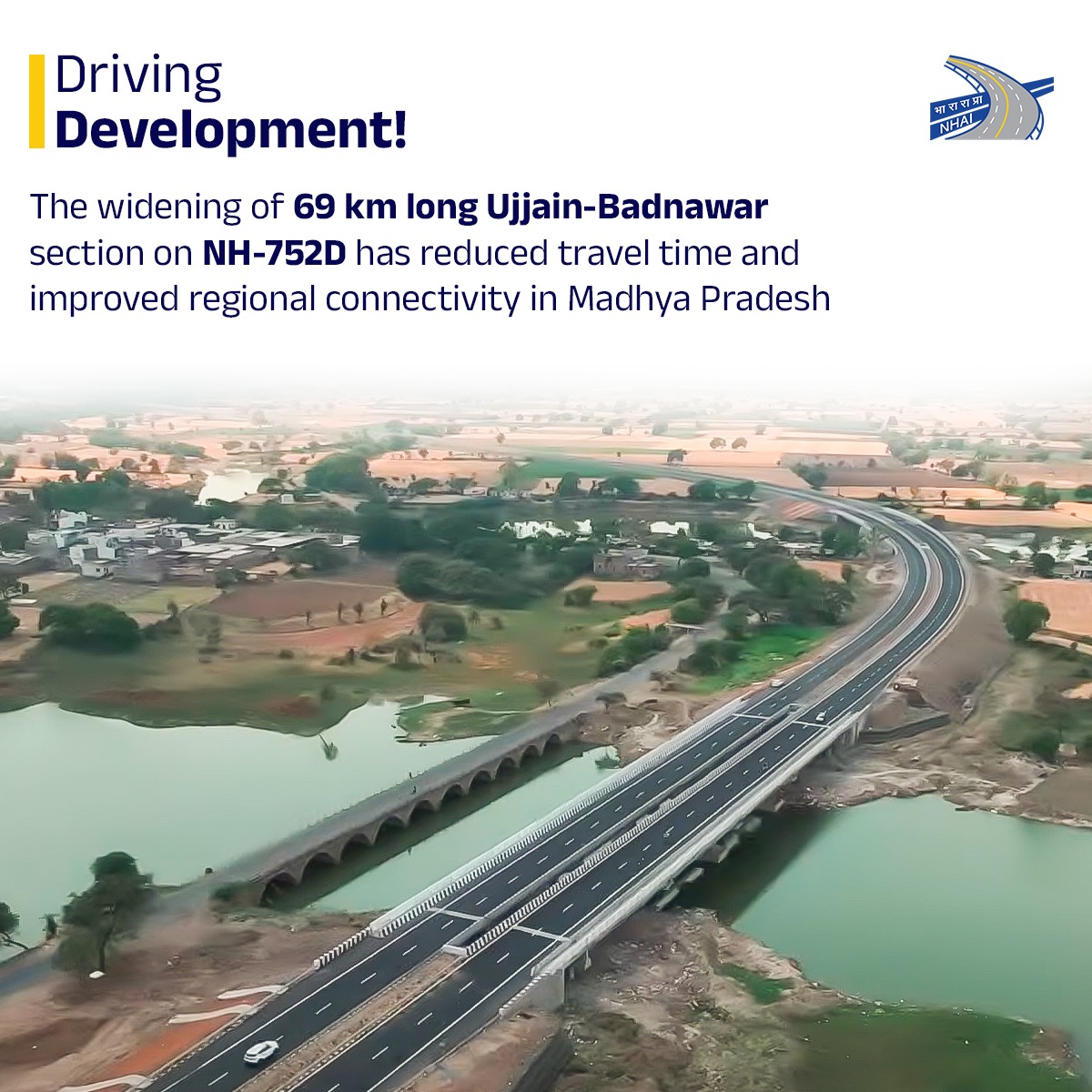 The widening of 69 km long #Ujjain-Badnawar section on NH-752D reduced travel time between both cities in the state and improved inter-state connectivity from #MadhyaPradesh to #Gujarat and #Rajasthan. #NHAI #PragatiKaHighway