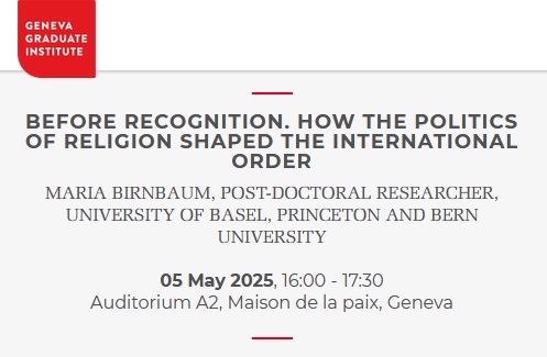 What does it mean to “recognize” religion in global politics? Is recognition truly neutral—or does it deepen the very divides it claims to bridge?
🗓️  Today, 16:00–17:30
Join swisspeace researcher Maria Birnbaum for a talk based on her forthcoming book.
👉 graduateinstitute.ch/communications…