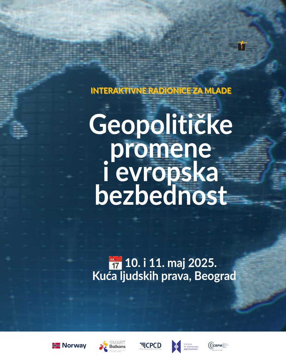 HelsinskiOdbor's tweet image. Poziv za učešće u interaktivnim radionicama za mlade: Geopolitičke promene i bezbednost Evrope 
➡️10. i 11. maj 

helsinki.org.rs/serbian/poziv_…

 @BalkansSmart @norway_belgrade
 #SmartlyConnected #smartbalkans #NorwayinSerbia