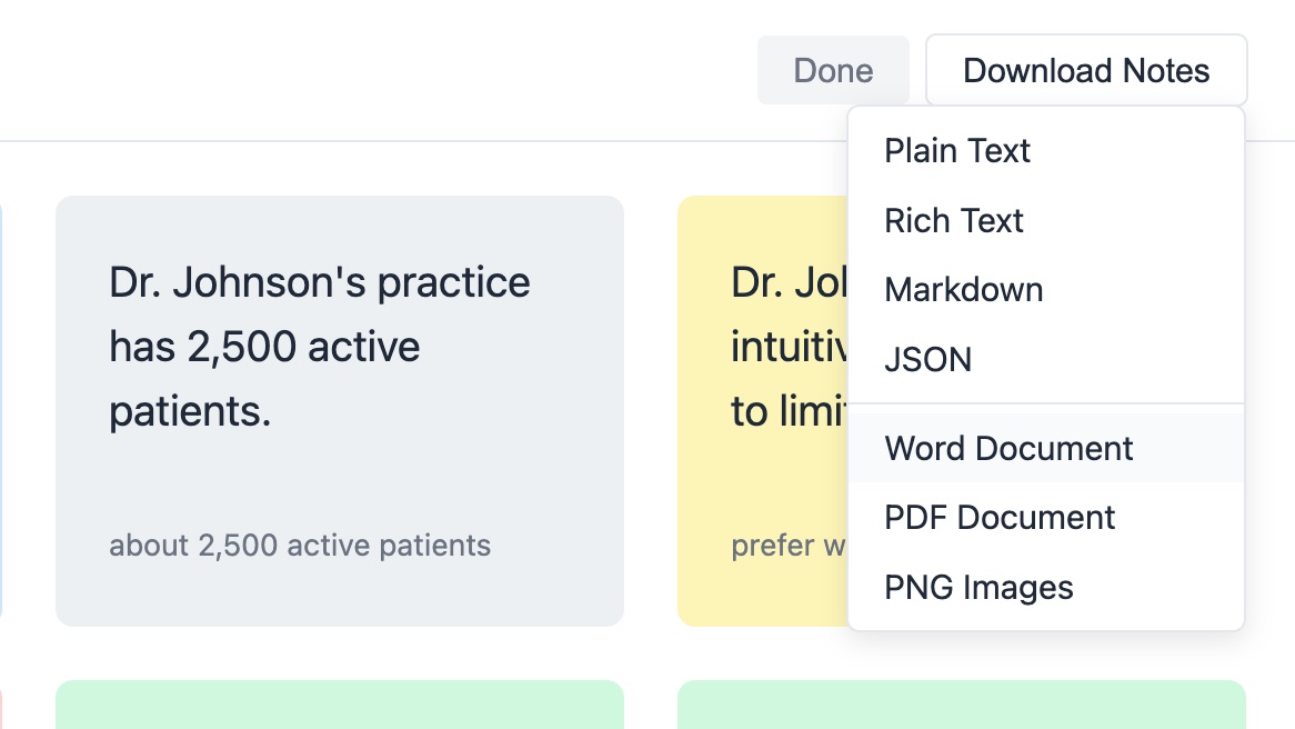 Added MS Word and RTF download options to Text2Note by client request.