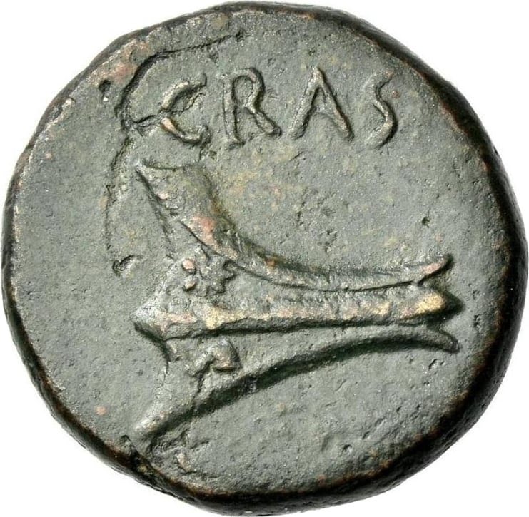 Egadi 1 ram, recovered from the 241 BCE Battle of the Egadi Islands, features floral motifs around its fin plates. Does the “Crassus coin” (RPC I, 914, c. 46/45 BCE?) depict a naval ram adorned with a similar floral motif? Star? Could be a pretty cool Roman flower connection! 🌺