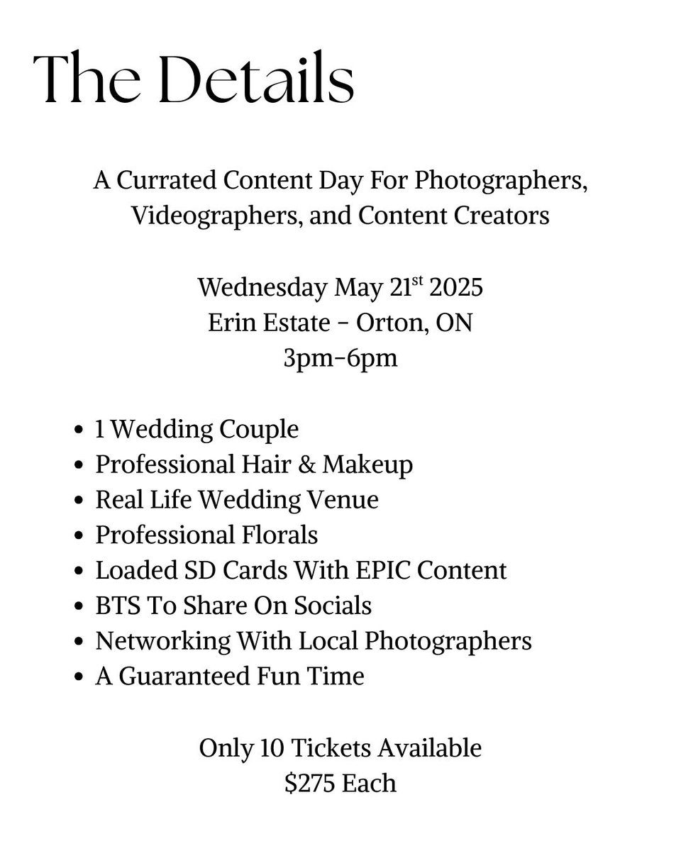FedoraMedia's tweet image. Get ready for an unforgettable afternoon of creativity and inspiration on May 21st at 3 PM at the breathtaking Erin Estate.
Limited to only 10 tickets so click on the link in our bio to register!  
#ContentCreationDay #SpringEvent #ErinEstate #WeddingContent #BrandBoost