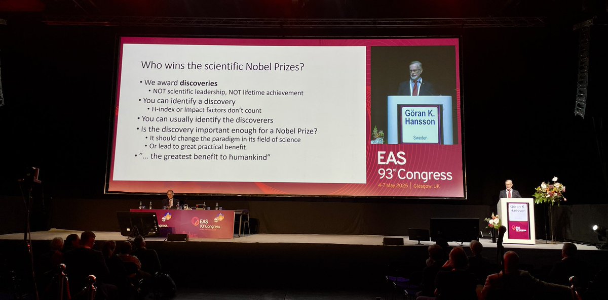 Ever wondered how to win a Nobel Prize?
Step 1: Make a discovery
Step 2: Change the game
Step 3: Benefit humankind

Forget your H-index—impact comes first.
Insights from Göran K. Hansson at #EASCongress2025