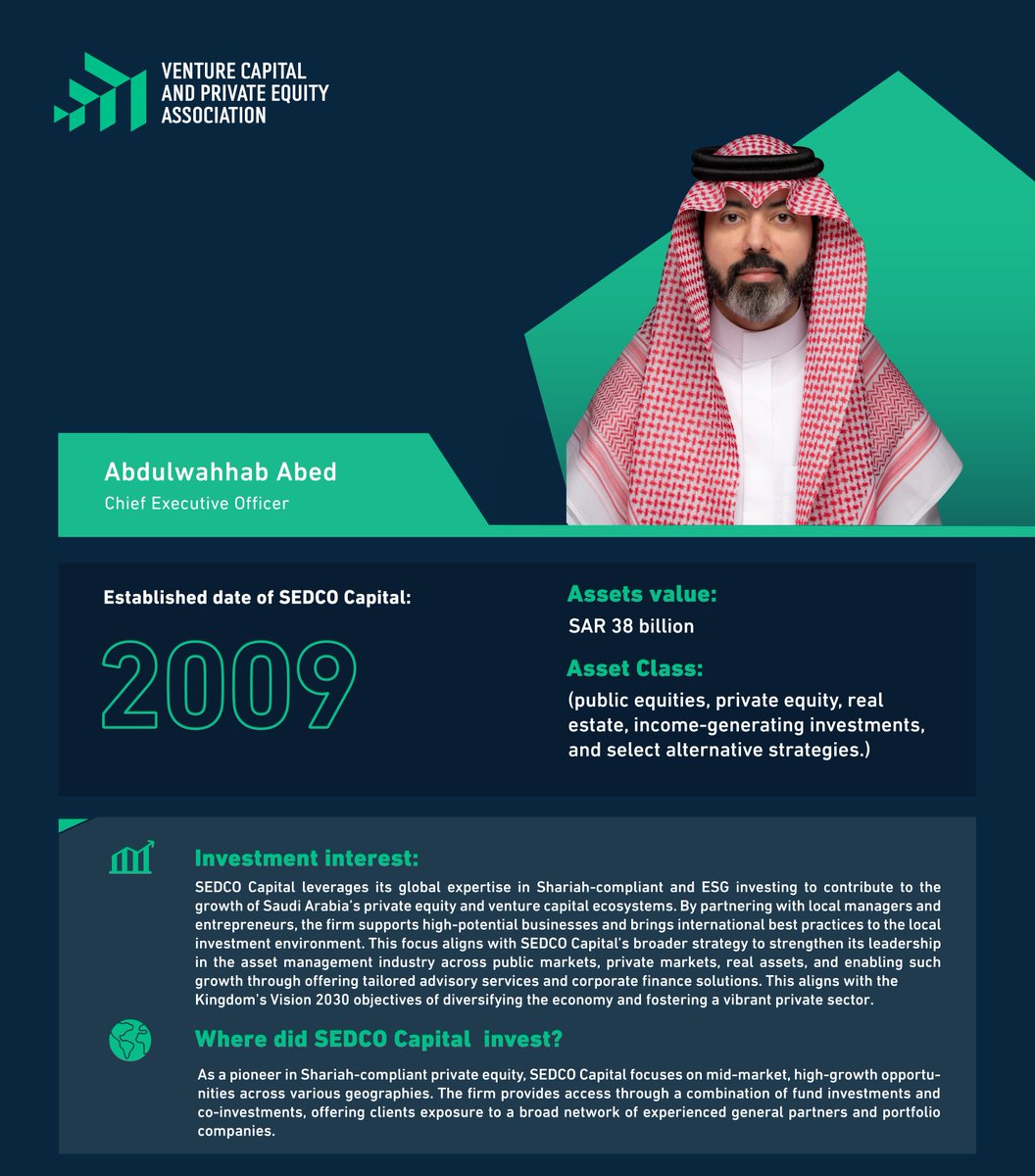 ترحب جمعية رأس المال الجريء والملكية الخاصة بانضمام أحدث عضو مؤسسي؛ شركة سدكو كابيتال المتخصصة في إدارة الأصول العالمية، وتمويل الشركات، وتقديم الخدمات الاستشارية والحلول الاستثمارية.
أهلاً وسهلاً بكم بيننا✨
