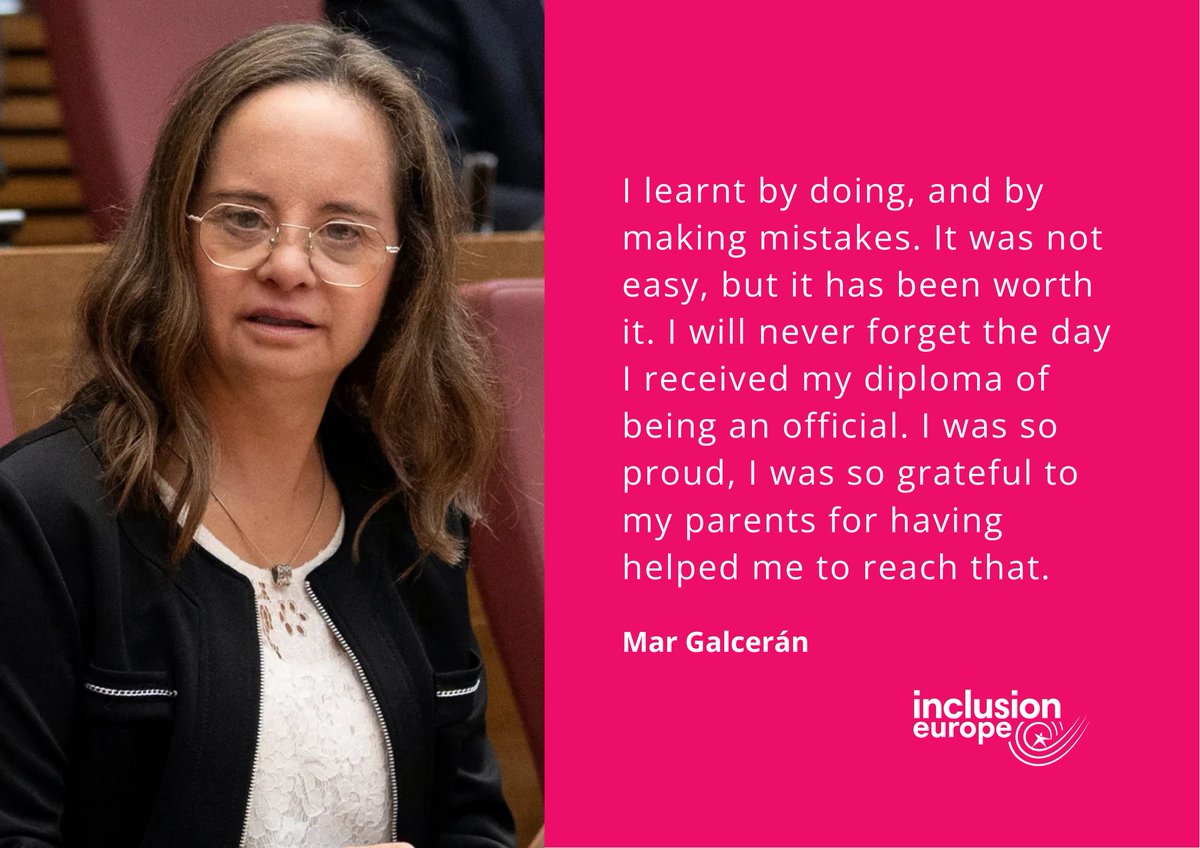 People with intellectual disabilities can make a difference in politics. They work hard to improve their communities and speak up for their rights. Mar Galcerán is an example as became the first parliamentarian with Down syndrome in Spain.
inclusion.eu/representation…