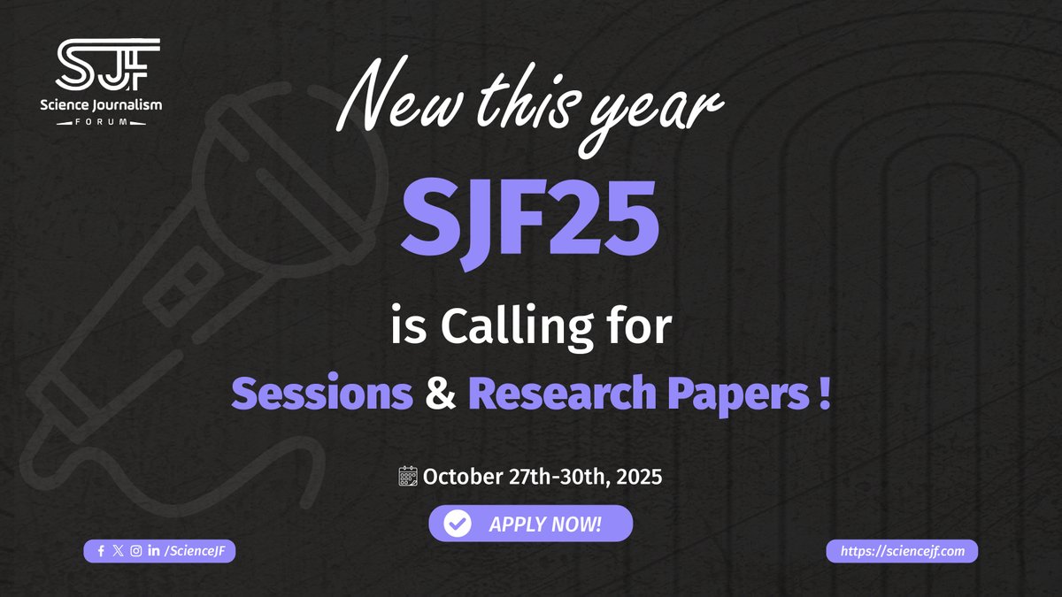 Science Journalism Forum (@sciencejf) on Twitter photo ๐ ๐๐
๐ฐ๐ถ๐๐ถ๐ป๐ด ๐ก๐ฒ๐๐ ๐ณ๐ฟ๐ผ๐บ ๐ฆ๐๐๐ฎ๐ฑ!
๐๐ผ๐ฟ ๐๐ต๐ฒ ๐ณ๐ถ๐ฟ๐๐ ๐๐ถ๐บ๐ฒ, the Science Journalism Forum is accepting both session and research paper proposals!
Join us ๐ข๐ฐ๐๐ผ๐ฏ๐ฒ๐ฟ ๐ฎ๐ณโ๐ฏ๐ฌ, ๐ฎ๐ฌ๐ฎ๐ฑ, in the ๐จ๐๐ ๐ฎ๐ป๐ฑ ๐ผ๐ป๐น๐ถ๐ป๐ฒ, as we delve into this yearโs ๐ ๐๐
๐ฐ๐ถ๐๐ถ๐ป๐ด ๐ก๐ฒ๐๐ ๐ณ๐ฟ๐ผ๐บ ๐ฆ๐๐๐ฎ๐ฑ!
๐๐ผ๐ฟ ๐๐ต๐ฒ ๐ณ๐ถ๐ฟ๐๐ ๐๐ถ๐บ๐ฒ, the Science Journalism Forum is accepting both session and research paper proposals!
Join us ๐ข๐ฐ๐๐ผ๐ฏ๐ฒ๐ฟ ๐ฎ๐ณโ๐ฏ๐ฌ, ๐ฎ๐ฌ๐ฎ๐ฑ, in the ๐จ๐๐ ๐ฎ๐ป๐ฑ ๐ผ๐ป๐น๐ถ๐ป๐ฒ, as we delve into this yearโs