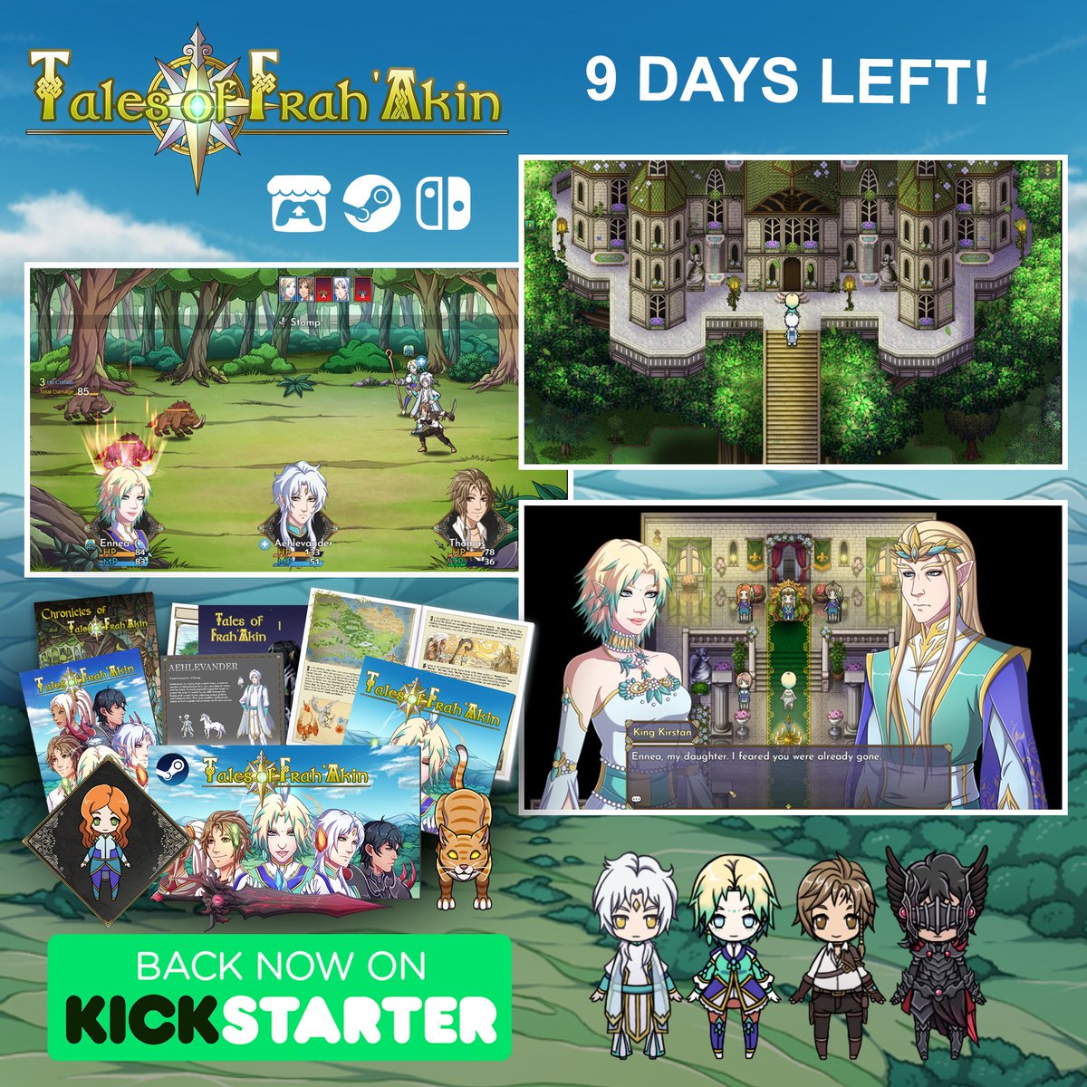 ✨ Tales of Frah’Akin ✨

🌿Turn-Based Combat
🌿 A vast, hand-crafted world
🌿 Unique elemental combo skills
🌿 Emotional, branching dialogue
🌿 30–40+ hrs of gameplay

9 DAYS LEFT to grab the Kickstarter rewards!

⬇️ [Kickstarter link]   
#RPG #JRPG #indiegame
