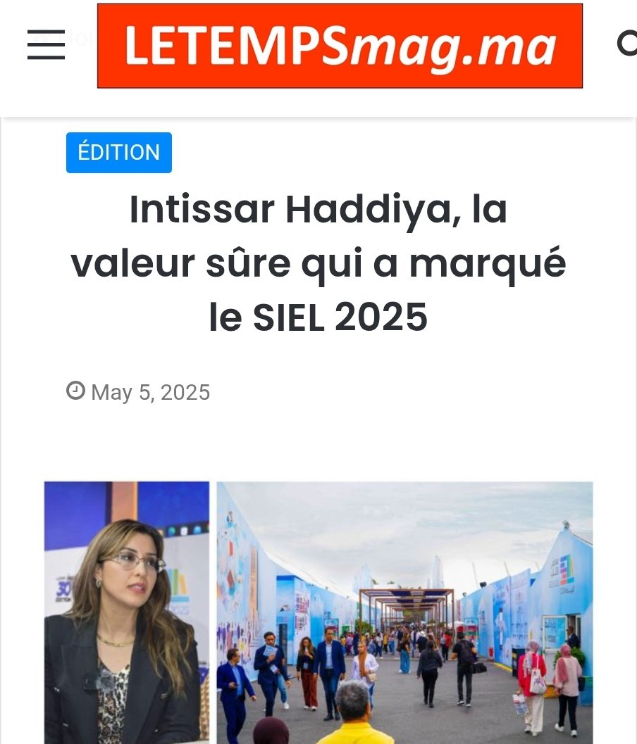 Intissar HADDIYA (@haddiyaintissar) on Twitter photo Merci au journal #LeTempsMag pour cet article qui revient sur mon parcours et sur les messages portés à travers mes livres, mes tribunes et mes engagements.
letempsmag.ma/?p=35372
<a href="/IFParis/">Institut français</a> <a href="/TV5MONDEMOE/">Maghreb-Orient Express</a>
<a href="/IFCasablanca/">IFM Casablanca</a> Merci au journal #LeTempsMag pour cet article qui revient sur mon parcours et sur les messages portés à travers mes livres, mes tribunes et mes engagements.
letempsmag.ma/?p=35372
<a href="/IFParis/">Institut français</a> <a href="/TV5MONDEMOE/">Maghreb-Orient Express</a>
<a href="/IFCasablanca/">IFM Casablanca</a>