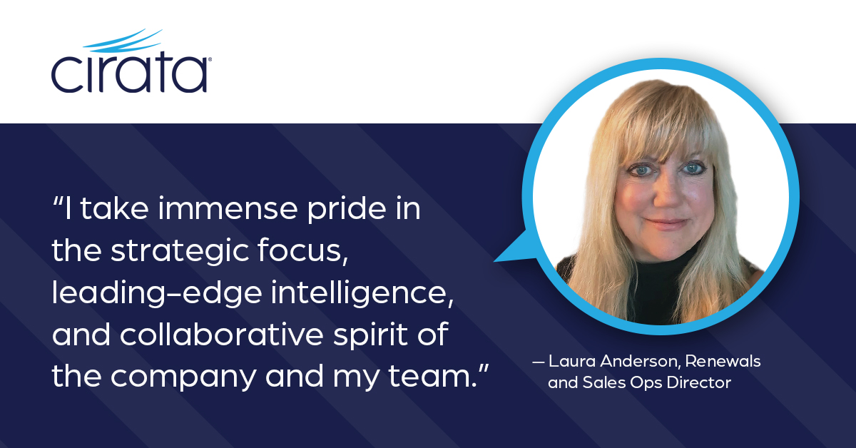 The people behind the product continues! Today we are proud to feature Laura Anderson, Renewals and Sales Ops Director. It is our colleagues who form the backbone of Cirata. Stay tuned as we share more colleagues behind the scenes.

#MovingTogetherAsOne #PeopleBehindTheProduct
