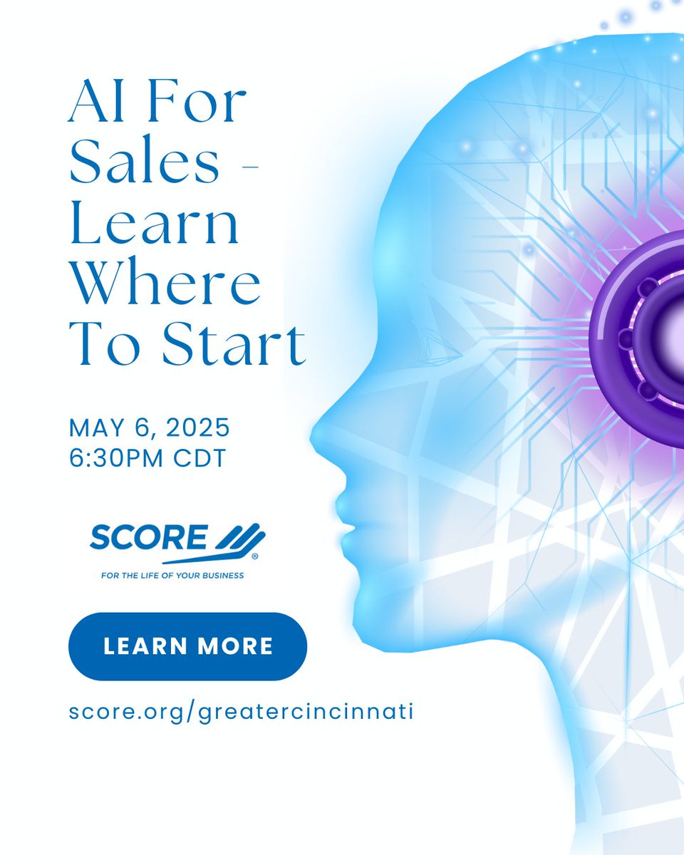 CincinnatiSCORE's tweet image. We will be discussing how you can apply AI to improving sales processes.

Register and learn more (if the link doesn&apos;t work, copy or type it to your browser): bit.ly/4joUTWG 

##AIForSales #SalesCourse #SalesWorkshop