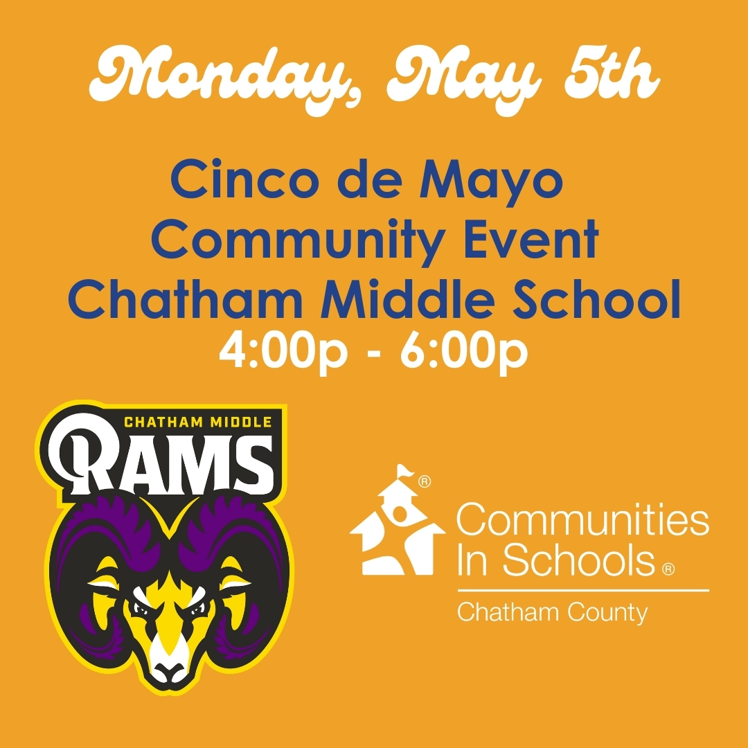 🎉 Join us for our community Cinco de Mayo Celebration along with Chatham Middle School !
🗓 Sunday, 4–6 PM
📍 Chatham Middle School (2025 S. Second Ave Ext, Siler City, NC)

We hope to see you there. #beingpresentmatters #allinforkids
