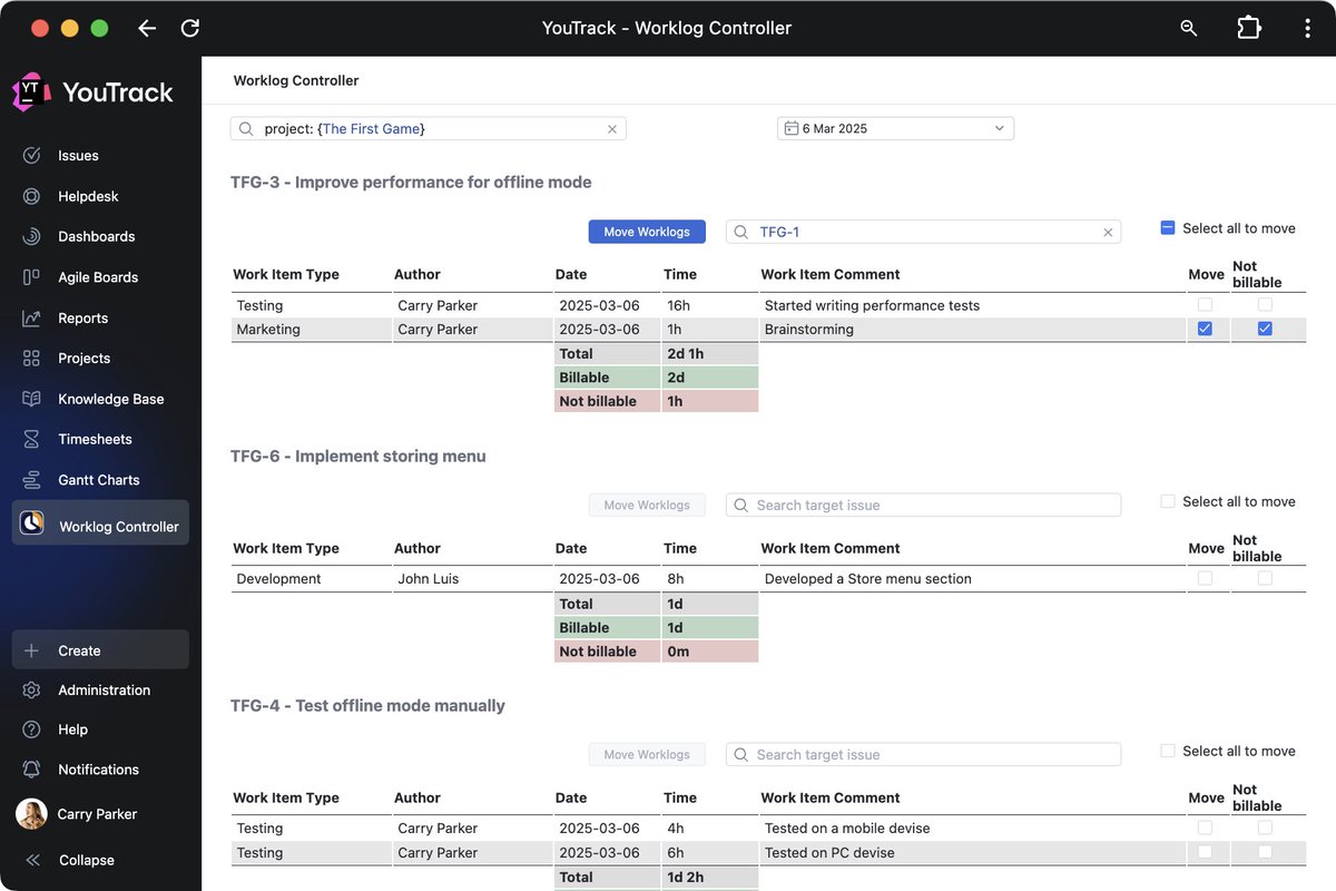 Teams who track time in YouTrack can now easily manage logged time from a dedicated Worklog Controller menu section. This new app helps you search for tasks and move worklogs between them. Get it now: jb.gg/ytWCAx