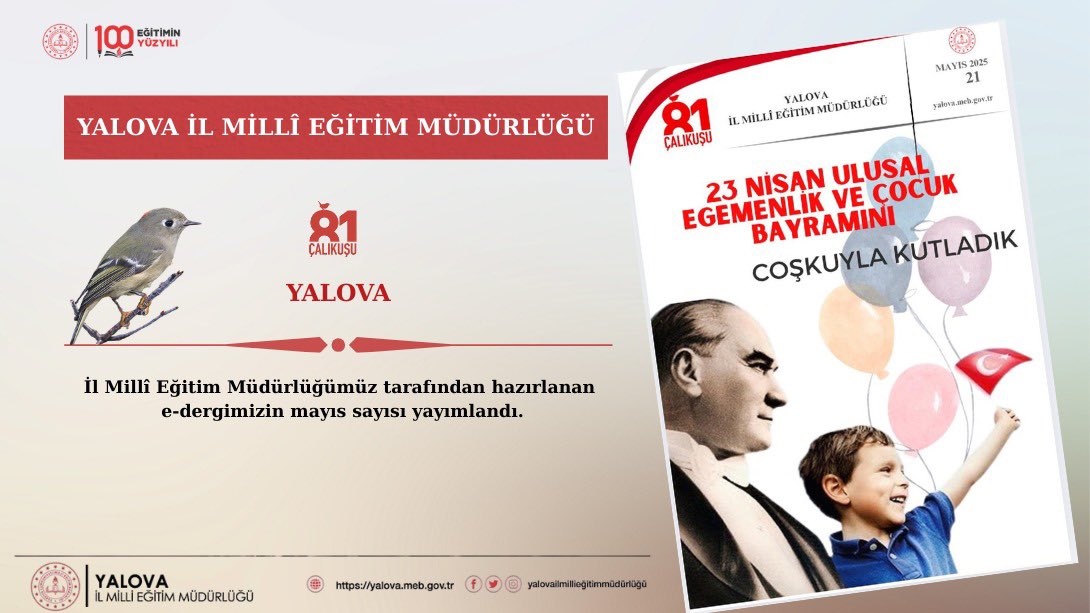 Yalova İl Millî Eğitim Müdürlüğü (@yalovamem) on Twitter photo İl Milli Eğitim Müdürlüğümüz tarafından hazırlanan 81 Çalıkuşu Yalova e-dergimizin 21. sayısı yayımlandı.
Dergiye yalova.meb.gov.tr adresinden ulaşabilirsiniz
👉🏻 meb.ai/Uv4NaaB
<a href="/tcmeb/">Millî Eğitim Bakanlığı</a> <a href="/Yusuf__Tekin/">Yusuf Tekin</a> <a href="/yalovavaliligi/">T.C. Yalova Valiliği</a> <a href="/drkayahulya/">Dr.Hülya Kaya</a> <a href="/AytekinYILMAZ5/">Aytekin YILMAZ</a> İl Milli Eğitim Müdürlüğümüz tarafından hazırlanan 81 Çalıkuşu Yalova e-dergimizin 21. sayısı yayımlandı.
Dergiye yalova.meb.gov.tr adresinden ulaşabilirsiniz
👉🏻 meb.ai/Uv4NaaB
<a href="/tcmeb/">Millî Eğitim Bakanlığı</a> <a href="/Yusuf__Tekin/">Yusuf Tekin</a> <a href="/yalovavaliligi/">T.C. Yalova Valiliği</a> <a href="/drkayahulya/">Dr.Hülya Kaya</a> <a href="/AytekinYILMAZ5/">Aytekin YILMAZ</a>