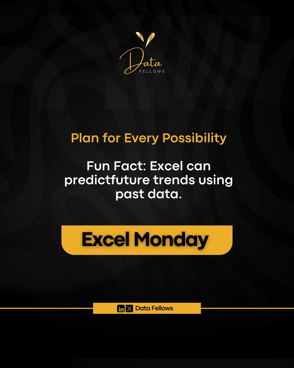DatafellowsInfo's tweet image. Plan for every scenario with Excel!

Learn to use What-If Analysis, Scenario Manager, and Forecasting for smarter data decisions.

#data #MondayMotivation #DataTips #Abuja #Excel