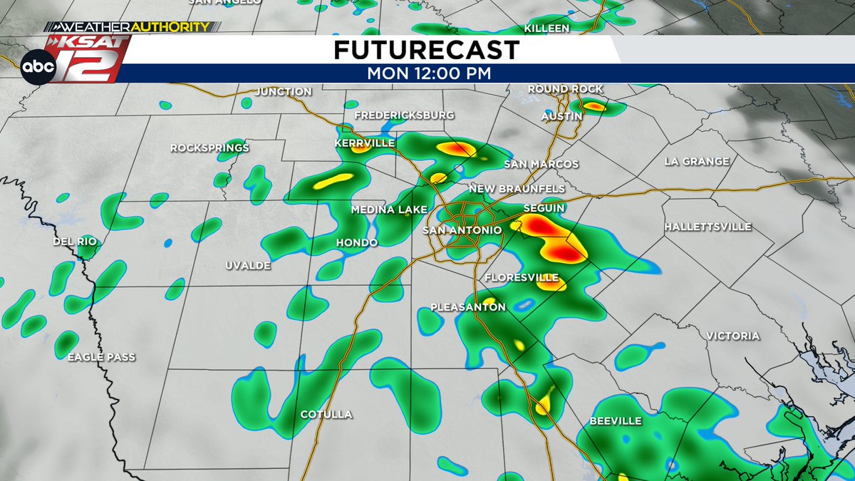 🟠MONDAY MORNING UPDATE🟠
** Showers &amp; storms increase later this morning
** Passing rain today, isolated storm 
** Rain continues through midday tomorrow 

LATEST UPDATES HERE ➡ ksat.com/weather/2025/0…
#ksatwx