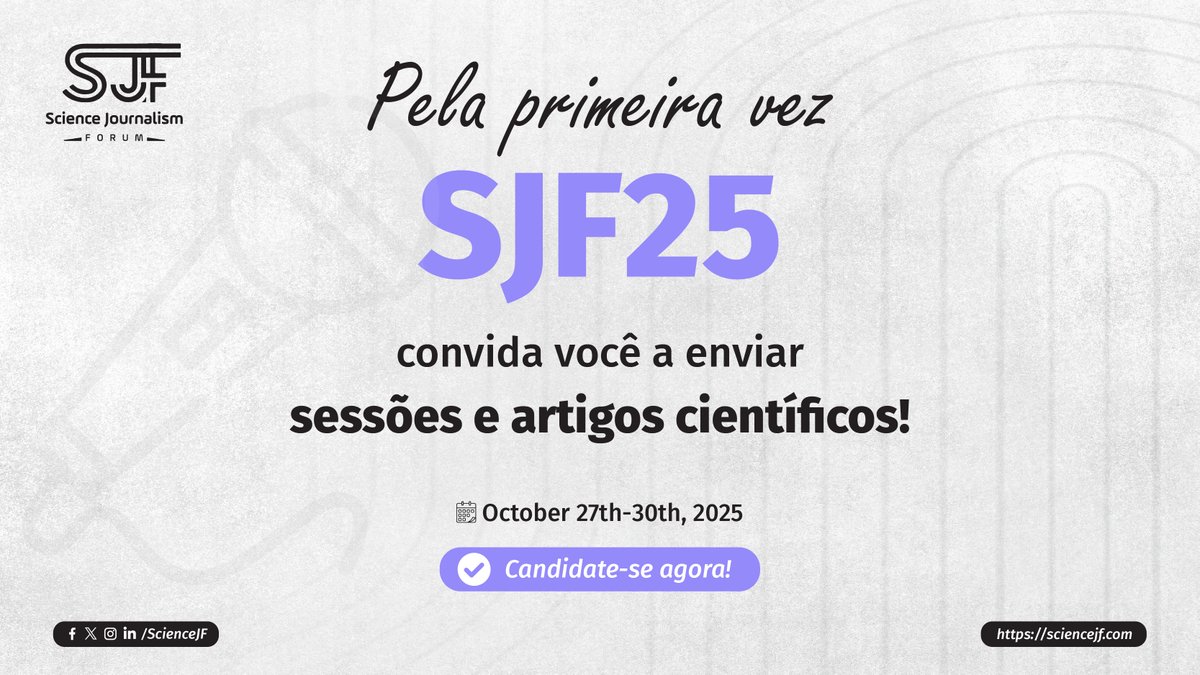 Science Journalism Forum (@sciencejf) on Twitter photo ๐จ ๐ก๐ผ๐๐ถ๐ฐ๐ถ๐ฎ๐ ๐ถ๐ป๐ฐ๐ฟ๐ถ๐๐ฒ๐ถ๐ ๐ฑ๐ผ ๐ฆ๐๐๐ฎ๐ฑ!
๐ฃ๐ฒ๐น๐ฎ ๐ฝ๐ฟ๐ถ๐บ๐ฒ๐ถ๐ฟ๐ฎ ๐๐ฒ๐, o Fรณrum de Jornalismo Cientรญfico estรก aceitando propostas de sessรตes e artigos de pesquisa!
Junte-se a nรณs de ๐ฎ๐ณ ๐ฎ ๐ฏ๐ฌ ๐ฑ๐ฒ ๐ผ๐๐๐๐ฏ๐ฟ๐ผ ๐ฑ๐ฒ ๐ฎ๐ฌ๐ฎ๐ฑ, nos ๐๐บ๐ถ๐ฟ๐ฎ๐ฑ๐ผ๐ ๐จ ๐ก๐ผ๐๐ถ๐ฐ๐ถ๐ฎ๐ ๐ถ๐ป๐ฐ๐ฟ๐ถ๐๐ฒ๐ถ๐ ๐ฑ๐ผ ๐ฆ๐๐๐ฎ๐ฑ!
๐ฃ๐ฒ๐น๐ฎ ๐ฝ๐ฟ๐ถ๐บ๐ฒ๐ถ๐ฟ๐ฎ ๐๐ฒ๐, o Fรณrum de Jornalismo Cientรญfico estรก aceitando propostas de sessรตes e artigos de pesquisa!
Junte-se a nรณs de ๐ฎ๐ณ ๐ฎ ๐ฏ๐ฌ ๐ฑ๐ฒ ๐ผ๐๐๐๐ฏ๐ฟ๐ผ ๐ฑ๐ฒ ๐ฎ๐ฌ๐ฎ๐ฑ, nos ๐๐บ๐ถ๐ฟ๐ฎ๐ฑ๐ผ๐