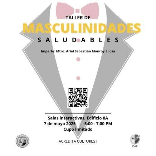 Dapi_Unison's tweet image. El próximo 7 de mayo se realizará el Taller de Masculinidades Saludables, dirigido a toda la comunidad universitaria, a partir de las 17:00 horas en el edificio 8A.
Regístrate, el cupo es limitado: tinyurl.com/mweke2za
Acredita Culturest.