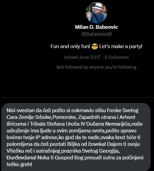 dehammo's tweet photo. Kaže da je iz Kruševca, ja odatle znam samo neki fin svet, ali eto, ovaj ima organizaciju i prati IP adrese, verovatno će zanimati neke službe, šta znam. https://t.co/m7EfOwdyMW