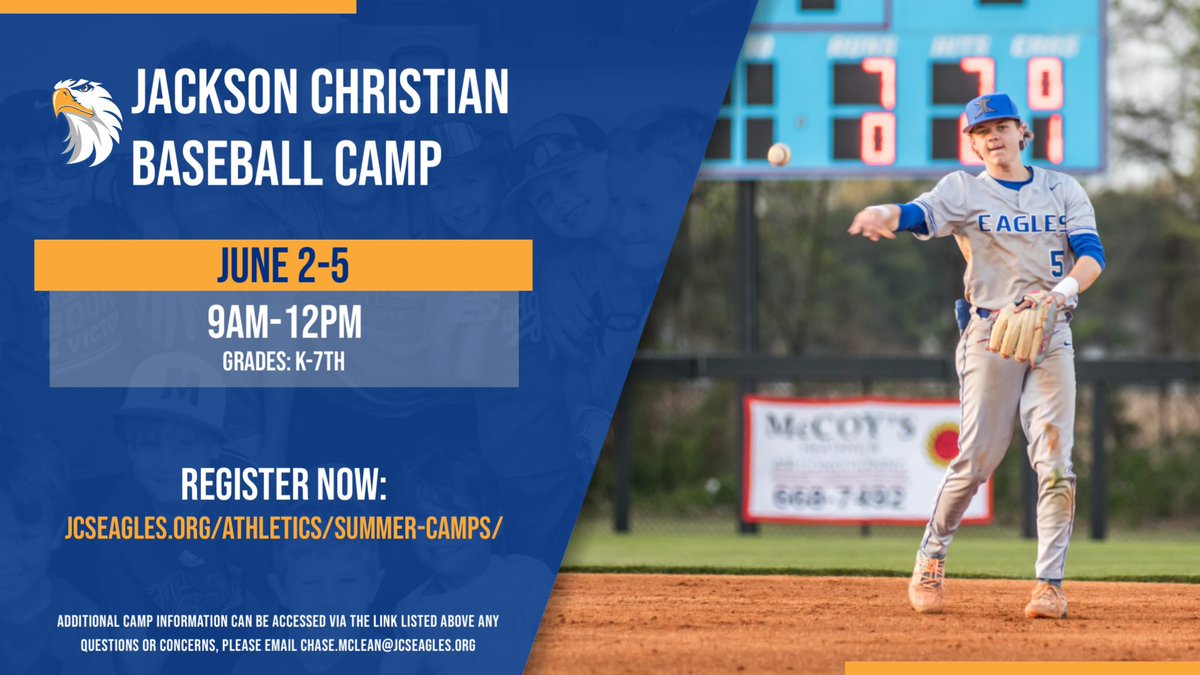 JCS_Baseball's tweet image. We are less than a month away from Jackson Christian Baseball Camp and we are expecting this to be one of our biggest yet!

*You do not have to be a Jackson Christian student to attend.

Registration available online

payit.nelnet.net/form/NbCtE60q