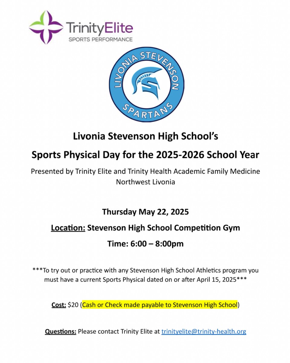 Spartan athletes—current and incoming—join us May 22 to get your sports physical for the upcoming season. Don’t miss it!