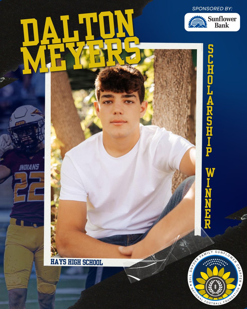 CoachBillSnyderFamily/SunflowerChapterNFF (@sunflowernff) on Twitter photo Congratulations to <a href="/DaltonMeyers22/">Dalton Meyers</a> on his selection as a <a href="/SunflowerNFF/">CoachBillSnyderFamily/SunflowerChapterNFF</a> scholar athlete. Thanks to <a href="/SunflowerBank/">Sunflower Bank</a> for sponsoring the award. Dalton will be honored at a May 7 banquet in Manhattan. <a href="/NFFNetwork/">National Football Foundation</a> <a href="/HaysHighAD/">Hays HS Athletics and Activities</a> <a href="/IndianFball_WTG/">Hays High Football</a> <a href="/CoachCrough/">Tony Crough</a> Congratulations to <a href="/DaltonMeyers22/">Dalton Meyers</a> on his selection as a <a href="/SunflowerNFF/">CoachBillSnyderFamily/SunflowerChapterNFF</a> scholar athlete. Thanks to <a href="/SunflowerBank/">Sunflower Bank</a> for sponsoring the award. Dalton will be honored at a May 7 banquet in Manhattan. <a href="/NFFNetwork/">National Football Foundation</a> <a href="/HaysHighAD/">Hays HS Athletics and Activities</a> <a href="/IndianFball_WTG/">Hays High Football</a> <a href="/CoachCrough/">Tony Crough</a>